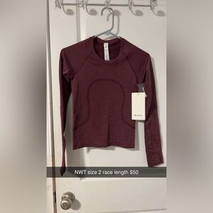 Lululemon glittery maroon long leave swiftly NWT